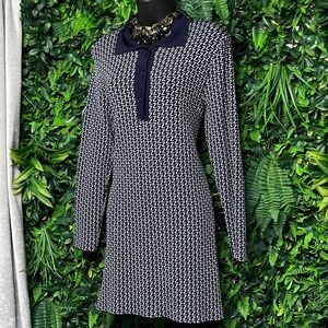 Zara Dress Womens‎ Small Knit Blue White Geometric Zig-Zag Polo Collar Mini 3669